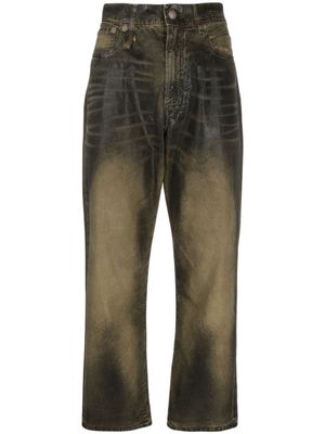 R13 jean court à effet délavé - Vert