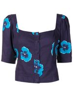 Isolda blouse boutonnée à fleurs - Bleu - thumbnail