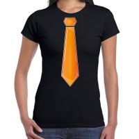 Verkleed t-shirt voor dames - stropdas oranje - zwart - carnaval - foute party - verkleedshirt