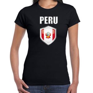 Peru landen supporter t-shirt met Peruaanse vlag schild zwart dames