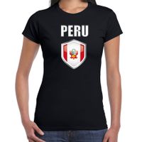 Peru landen supporter t-shirt met Peruaanse vlag schild zwart dames