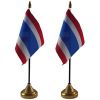 2x stuks thailand supporters tafelvlaggetjes 10 x 15 cm met standaard