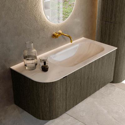 Badmeubel Mondiaz Kurve-Dlux | 105 cm | Meubelkleur Shadow | Wastafelkleur Meli | Solid surface | Wasbak rechter zijde spoelbak | Zonder kraangat(en)