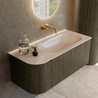 Badmeubel Mondiaz Kurve-Dlux | 105 cm | Meubelkleur Shadow | Wastafelkleur Meli | Solid surface | Wasbak rechter zijde spoelbak | Zonder kraangat(en)