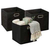 5Five Opbergmandjes - 3x - zwart - stof - inhoud 29 liter - 31 x 31 x 31 cm - Kast opberg box