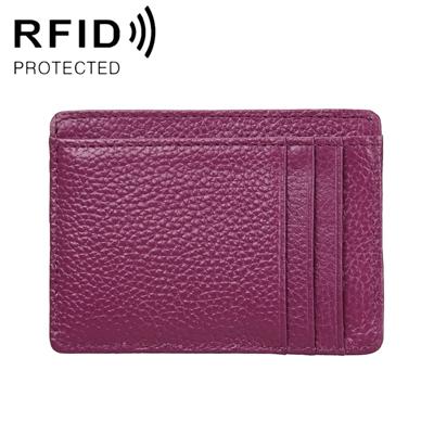 KB37 Antimagnetic RFID Litchi Texture Leather Card Holder Wallet Billfold for Men and Women (Purple)