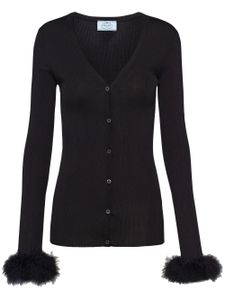 Prada cardigan nervurée en soie - Noir