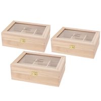 3x stuks houten theedoos 6-vaks 21 x 16 x 8 cm