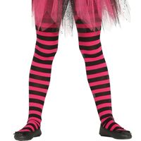 Feest/party gestreepte heksen panty maillot zwart/roze voor meisjes   - - thumbnail
