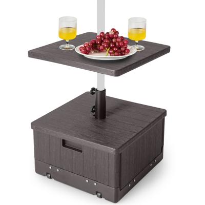 80 kg Vulbare Parasolvoet met Tafelblad Gewichtstas Wielen Handvat 3-In-1 Salontafel Parasolvoet Offset Parasolvoet Bruin