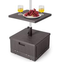 80 kg Vulbare Parasolvoet met Tafelblad Gewichtstas Wielen Handvat 3-In-1 Salontafel Parasolvoet Offset Parasolvoet Bruin