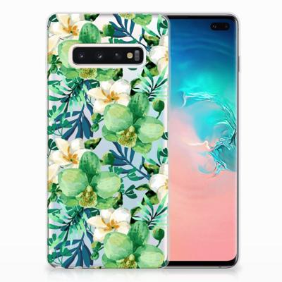 Samsung Galaxy S10 Plus | TPU Case | Orchidee Groen Samsung Galaxy S10 Plus | TPU Case | Orchidee Groen