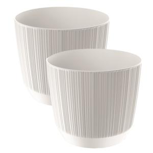 Prosperplast Plantenpot - 2x stuks - stripe - parelwit - D20xH17 cm