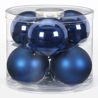 12x Donkerblauwe glazen kerstballen 10 cm glans en mat - Kerstbal - thumbnail