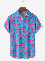 Tropical Animal Flamingo Chest Pocket Short Sleeve Hawaiian Shirt - thumbnail