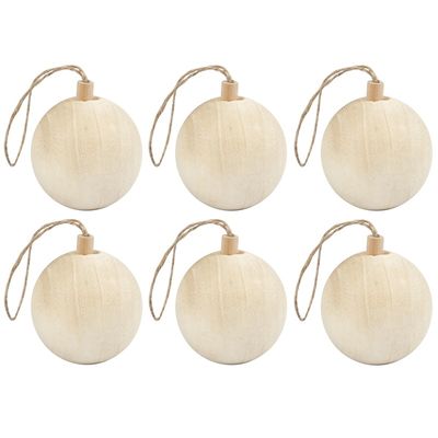 6x Kerstboom decoratie ballen van licht hout 6,4 cm