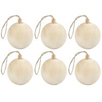 6x Kerstboom decoratie ballen van licht hout 6,4 cm