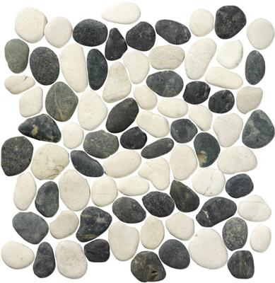 Stone Line Pebbles Mozaiek Tegel Kiezel - Wit / Zwart Kiezels Ongeglazuurd 300x300mm