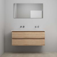 On-Line Badkamermeubelset - 120 cm - Voorgemonteerd - Acryl Wastafel - Kraangat naar Keuze - Spiegel - Eiken
