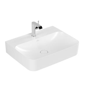 Villeroy & Boch Finion wastafel onderzijde geslepen 1 kraangat 60x47cm Ceramic+ met verdekte overloop stone white 41686CRW