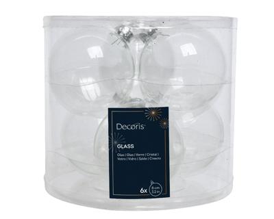 Kerstbal glas d8 cm transparant/irs 6st - Decoris