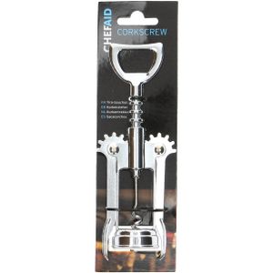 Kurkentrekker/flessenopener - RVS - zilver - 14 cm