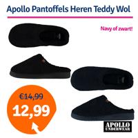 Apollo Pantoffels Heren Teddy Wol Zwart-45/46