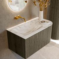 Badmeubel Mondiaz Kurve-Dlux | 85 cm cm | Meubelkleur Shadow | Wastafelkleur Glace | Solid surface | Wasbak links zijde spoelbak | Zonder kraangat(en)