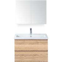 Vogue Badmeubelset 80 cm - Greeplijst in Kleur - Grey Oak - Keramische Wastafel Wit 1 Kraangat met Spiegelkast