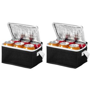 Kleine koeltas voor sixpack blikjes - 2x - 3,5 liter - zwart - 20 x 15 x 12 cm - Lunchtrommel