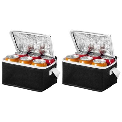 Kleine koeltas voor sixpack blikjes - 2x - 3,5 liter - zwart - 20 x 15 x 12 cm - Lunchtrommel