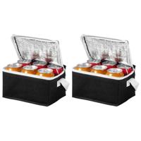 Kleine koeltas voor sixpack blikjes - 2x - 3,5 liter - zwart - 20 x 15 x 12 cm - Lunchtrommel
