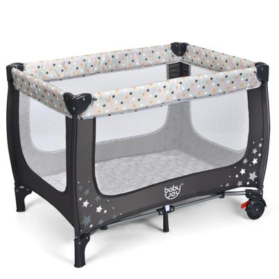 2-In-1 Reisbed & Box Inklapbaar Kinderbed 2 Niveaus Babybed met Matras en Draagtas Draagbare Kinderbox 120 x 60 cm (Grijs)