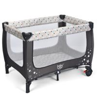 2-In-1 Reisbed & Box Inklapbaar Kinderbed 2 Niveaus Babybed met Matras en Draagtas Draagbare Kinderbox 120 x 60 cm (Grijs)