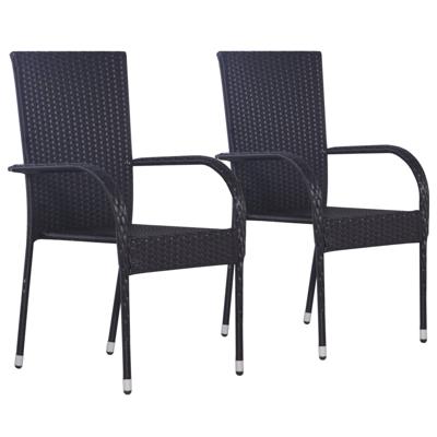 Tuinstoelen stapelbaar 2 st poly rattan zwart