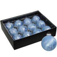 Luxe kerstballen - 24x stuks - 6 cm - blauw - glas - ice finish - kerstversiering - thumbnail