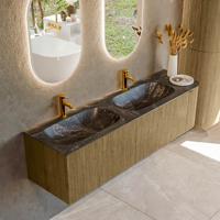 Badmeubel Mondiaz Kurve-Dlux | 165 cm cm | Meubelkleur Dusk | Wastafelkleur Lava | Solid surface | Dubbel / Links spoelbak | 2 kraangaten