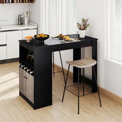 Keuken Bartafel met Wijnrekken & Open Vakken & 2-deurs Keukentafel Voor 2 Personen Huisbar Zwart