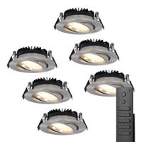 6x LED inbouwspots Rome - RVS - 6 Watt 500 lumen - Kantelbaar - Dimbaar - 2700K warm wit - IP44 Waterdicht - Inclusief afstandsbediening - Geringe inbouwdiepte
