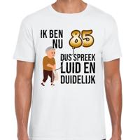 Cadeau T-shirt heren - leeftijd 85 jaar - wit - luid en duidelijk - verjaardagsfeest