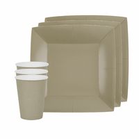 Feest/verjaardag servies set 20x gebaksbordjes en bekertjes - taupe/beige - karton