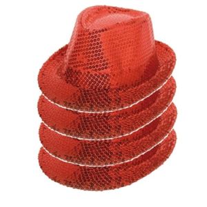 4x stuks rood trilby glitter party verkleed hoedjes met pailletten