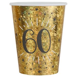 Verjaardag feest bekertjes leeftijd - 10x - 60 jaar - goud - karton - 270 ml