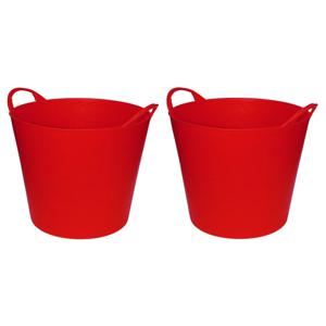 Set van 2x stuks flexibele emmers/wasmanden rood 25 liter