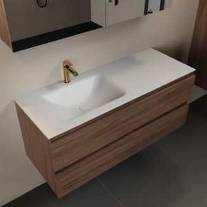 MONDIAZ AIVY 120cm badmeubel Mocha, wastafel Talc solid surface links 1 kraangat met spiegelkast (AI-351631TALC-SI - AI-M120MOLI - AI-C120MOMI)