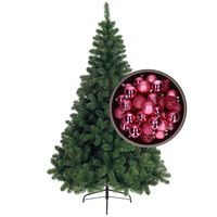 Bellatio Decorations kunst kerstboom 150 cm met kerstballen fuchsia roze - thumbnail