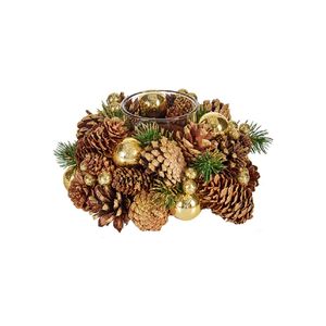 Kerst thema kaarsenhouder ornament bruin met goud nature 18 cm