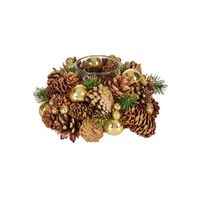 Kerst thema kaarsenhouder ornament bruin met goud nature 18 cm - thumbnail