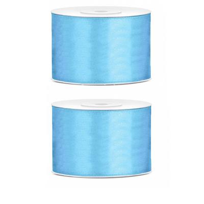 Satijn sierlint/cadeaulint - 2x - lichtblauw - 5 cm x 25 meter - Inpakken - Versieren - Decoratie