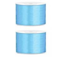 Satijn sierlint/cadeaulint - 2x - lichtblauw - 5 cm x 25 meter - Inpakken - Versieren - Decoratie